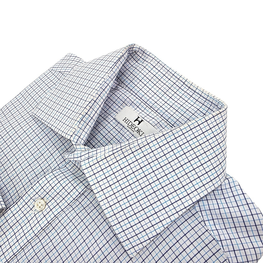 Quiet Luxury Hideoki Bespoke Blue Check Dress Shirt Mens Large Tailored - Picture 4 of 9